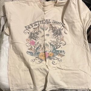 SHEIN Cream Graphic Short Sleeve Tee